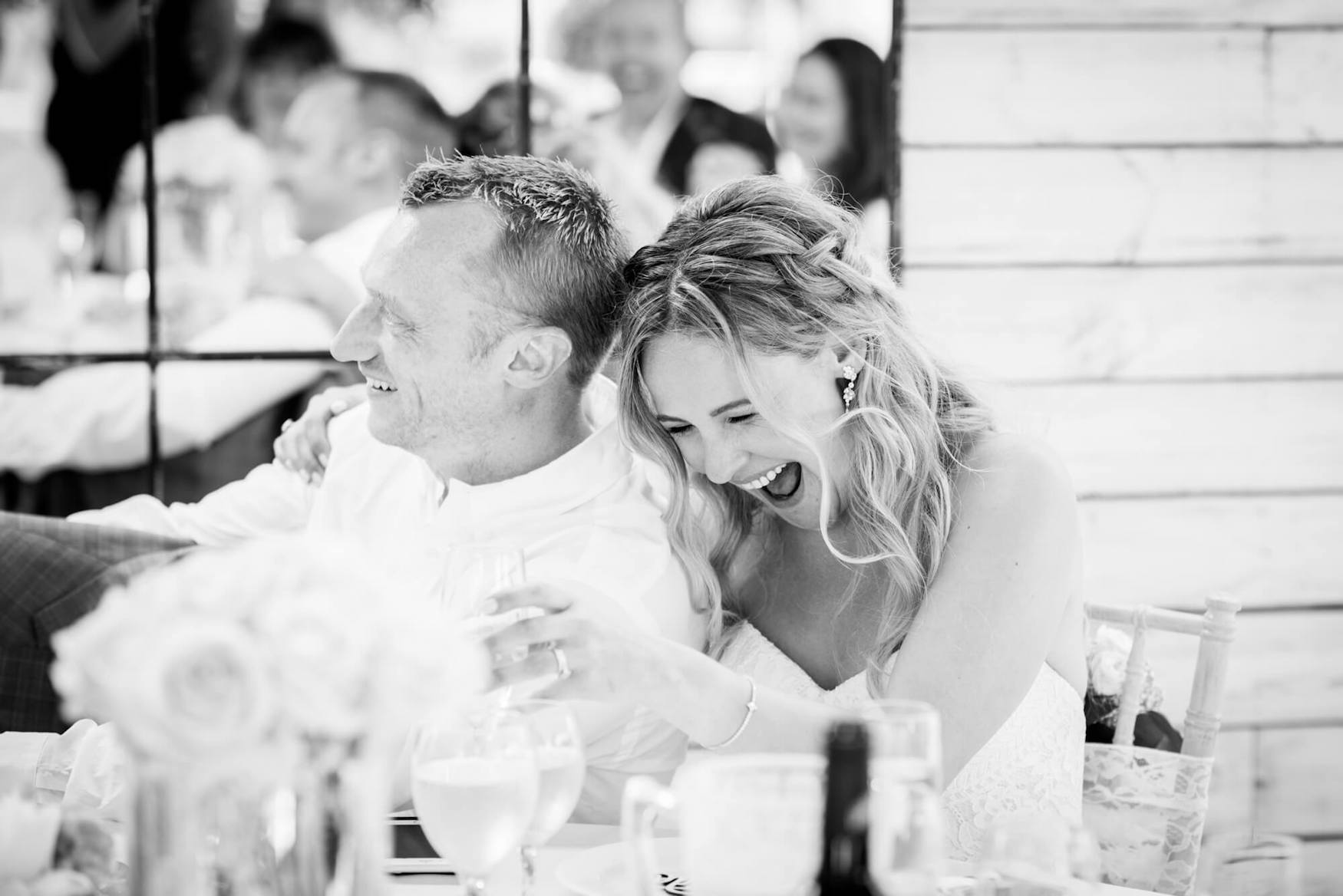 Black and white photo of a happy couple at their Ibiza wedding
